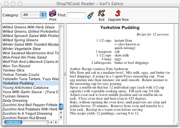 Screenshot of Shop'NCook Cookbook Reader
