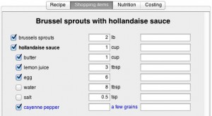 Ingredient list of combined recipes