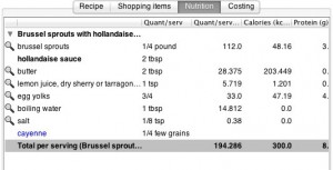 Nutritional analysis of combined recipes
