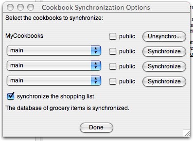 Shop'NCook: the synchronization option dialog