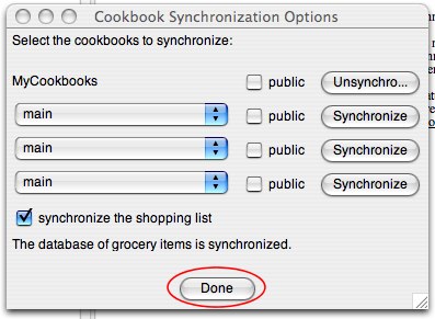 Shop'NCook: Synchronization options after selecting cookbooks